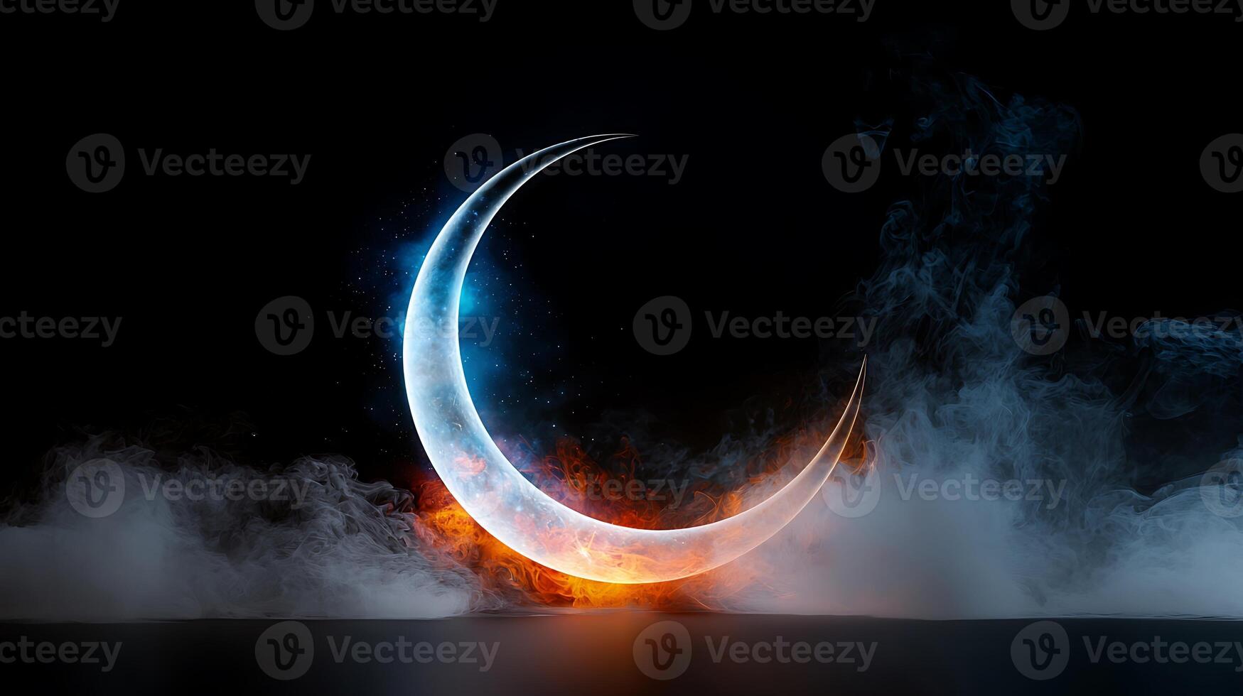 A crescent shaped object with smoke coming out of it photo