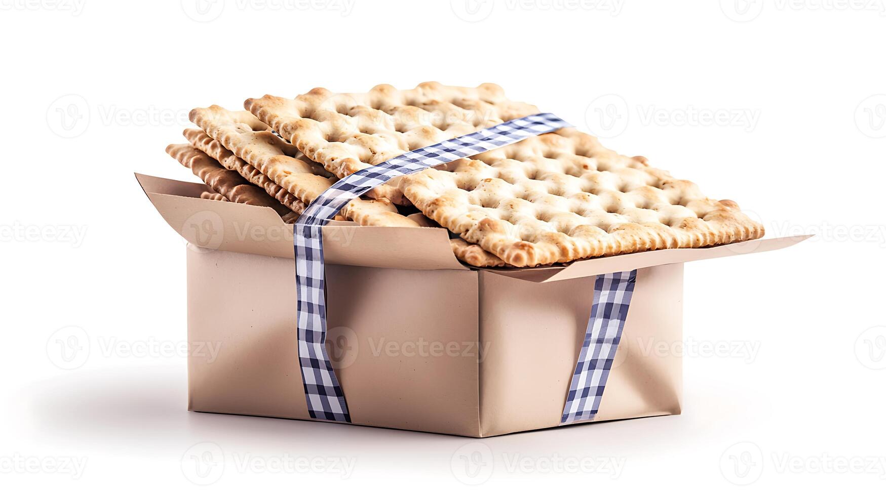 A box with crackers wrapped in a checkered ribbon photo