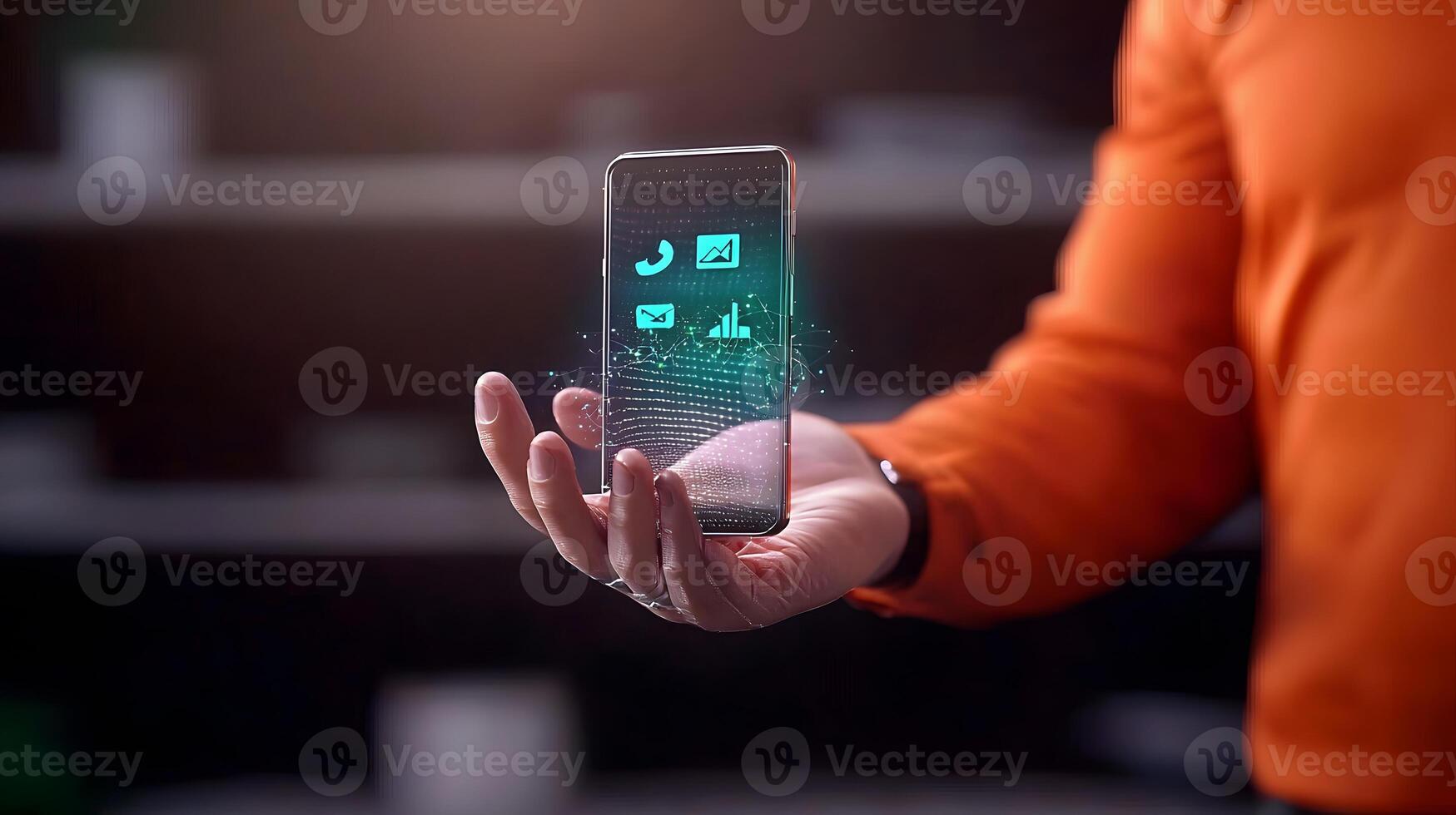 A man holding a smartphone with a virtual app on it photo