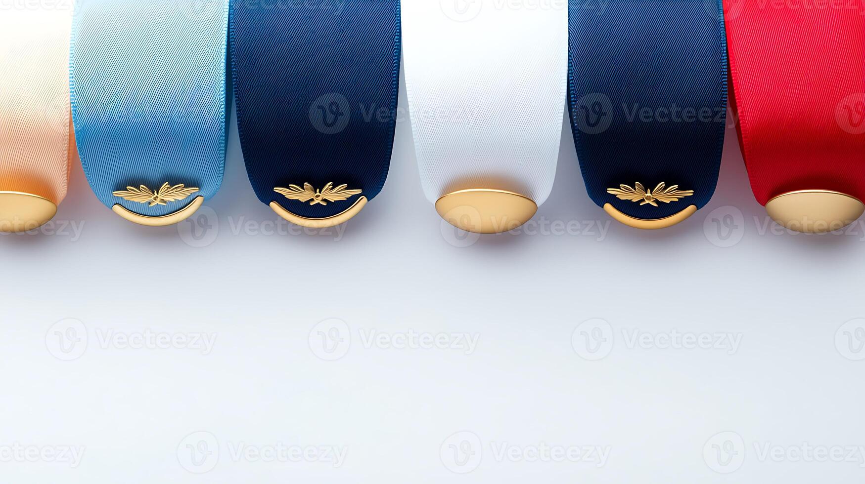 A row of colorful ribbons with gold buttons photo