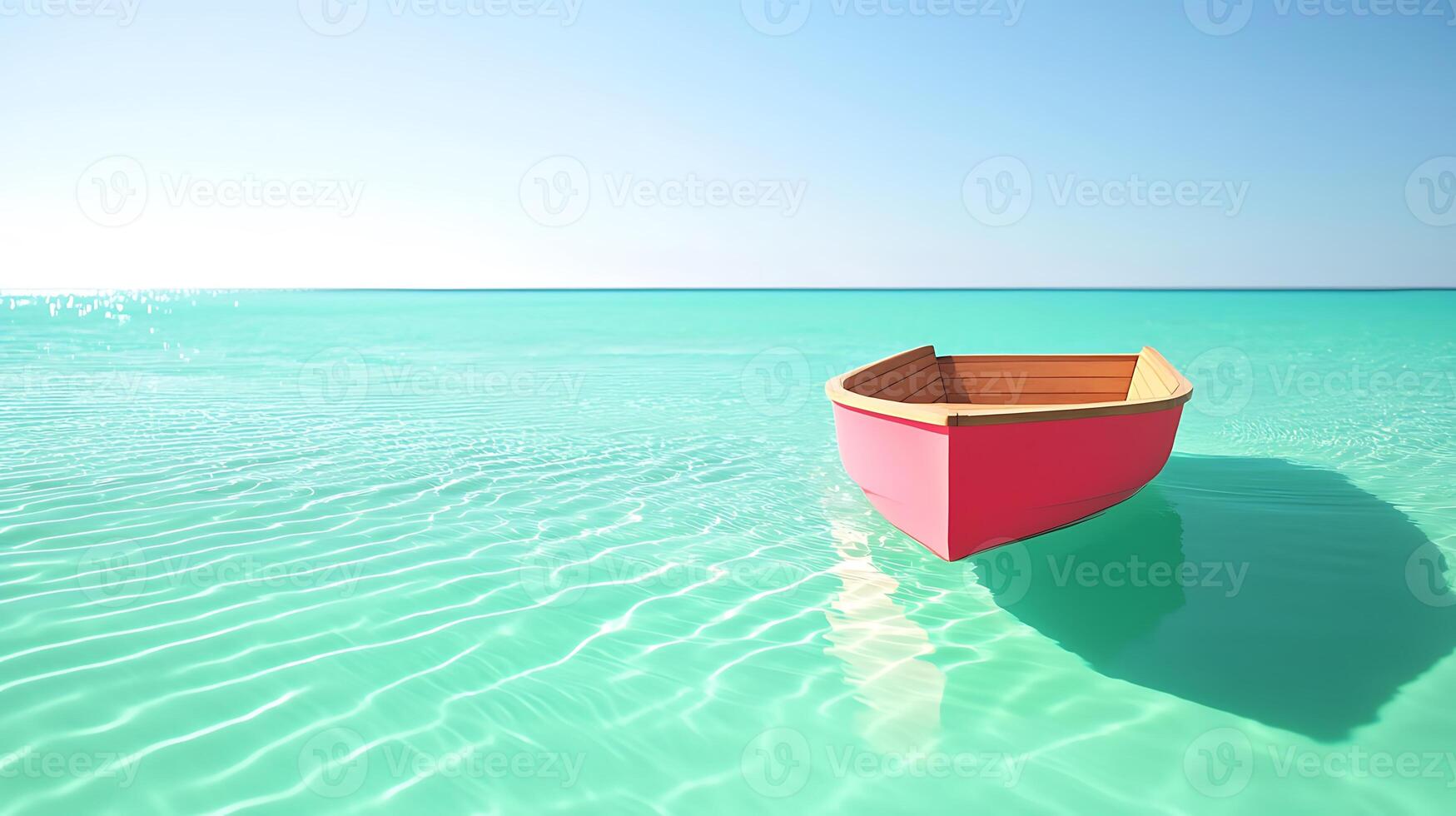 A red boat floating in the ocean photo