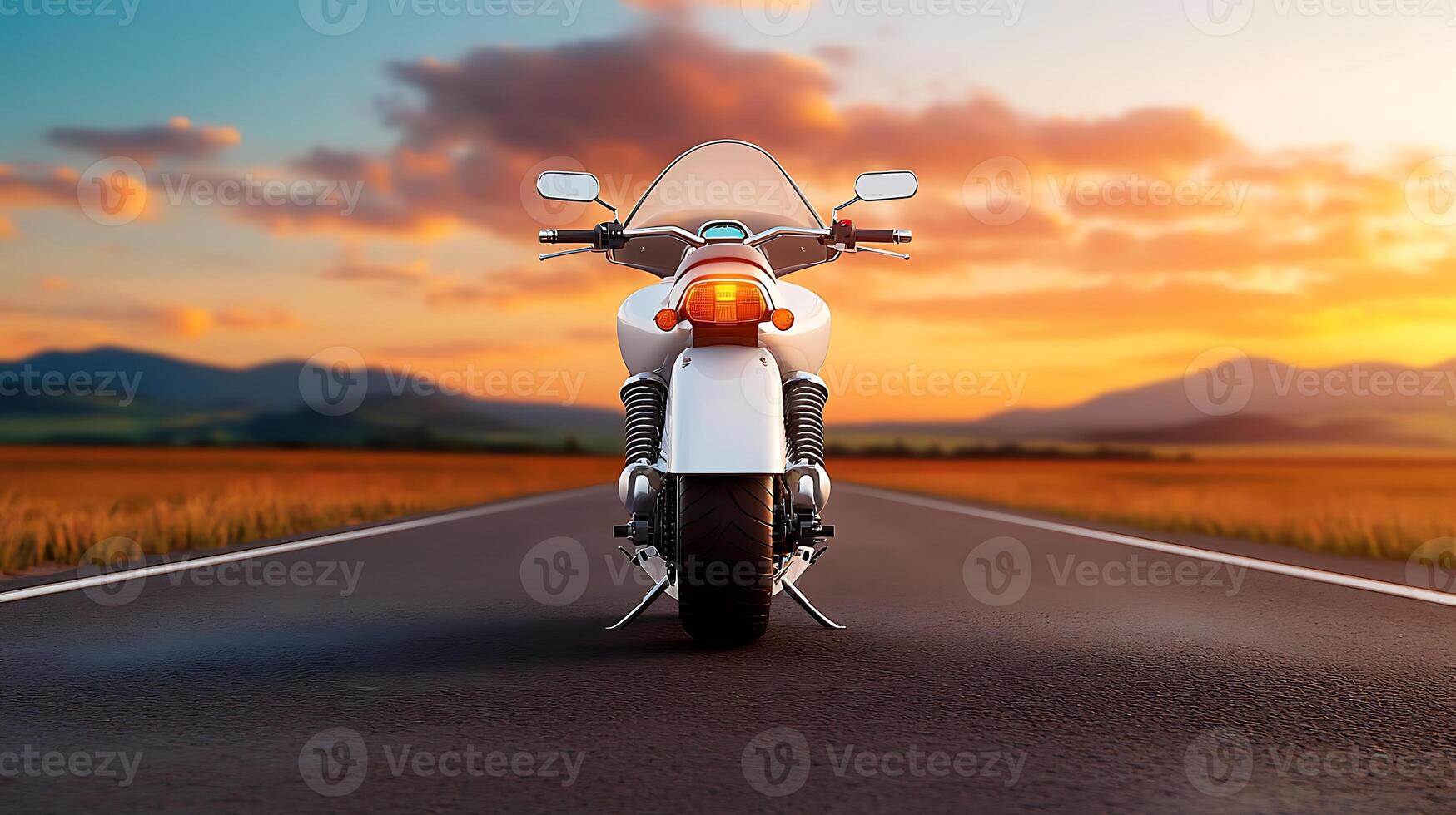 A motorcycle is parked on the road photo