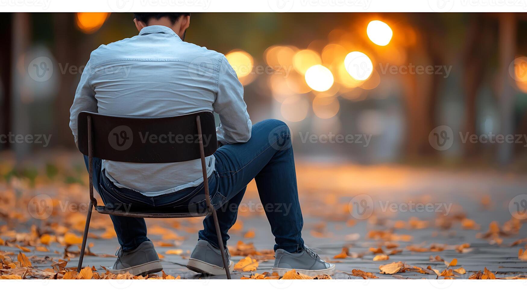 A man sitting on a chair in the middle of a park photo