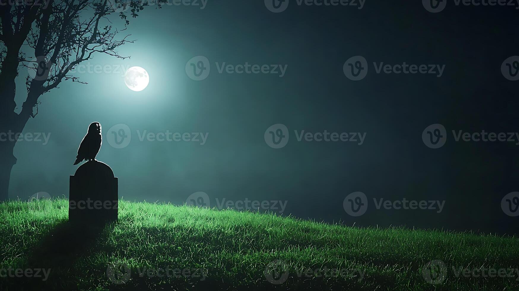 A full moon is seen in the background of a cemetery photo
