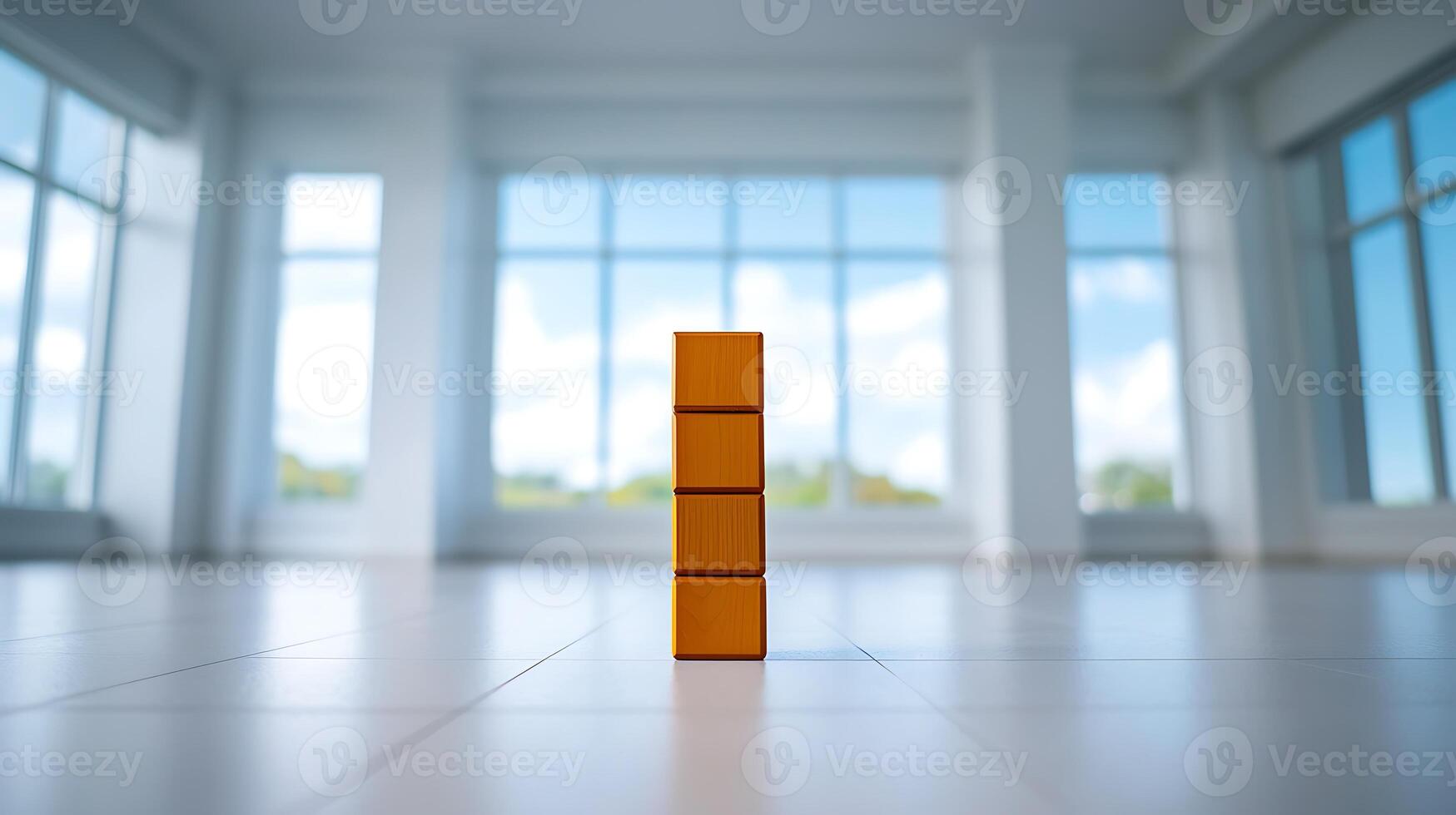 A stack of orange blocks in an empty room photo