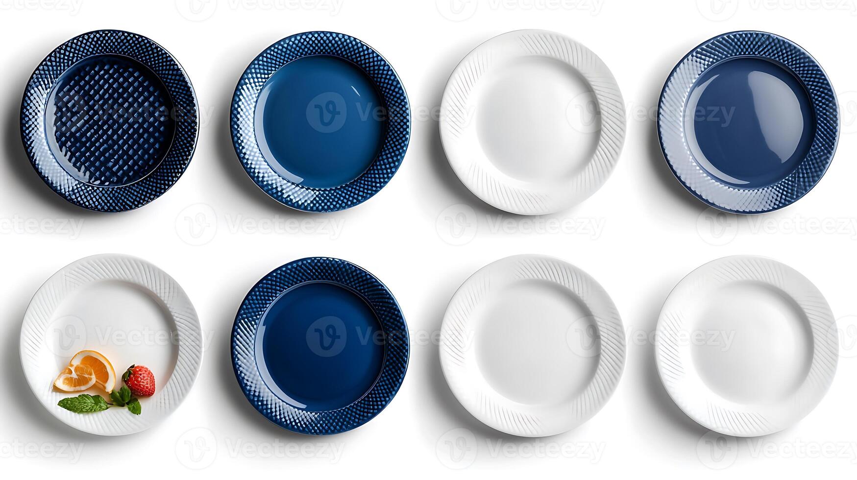 A set of six blue and white plates photo