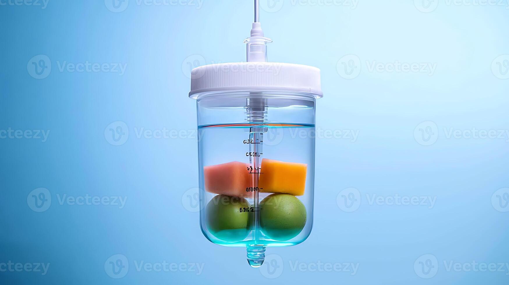A small plastic bag with fruit and vegetables inside photo
