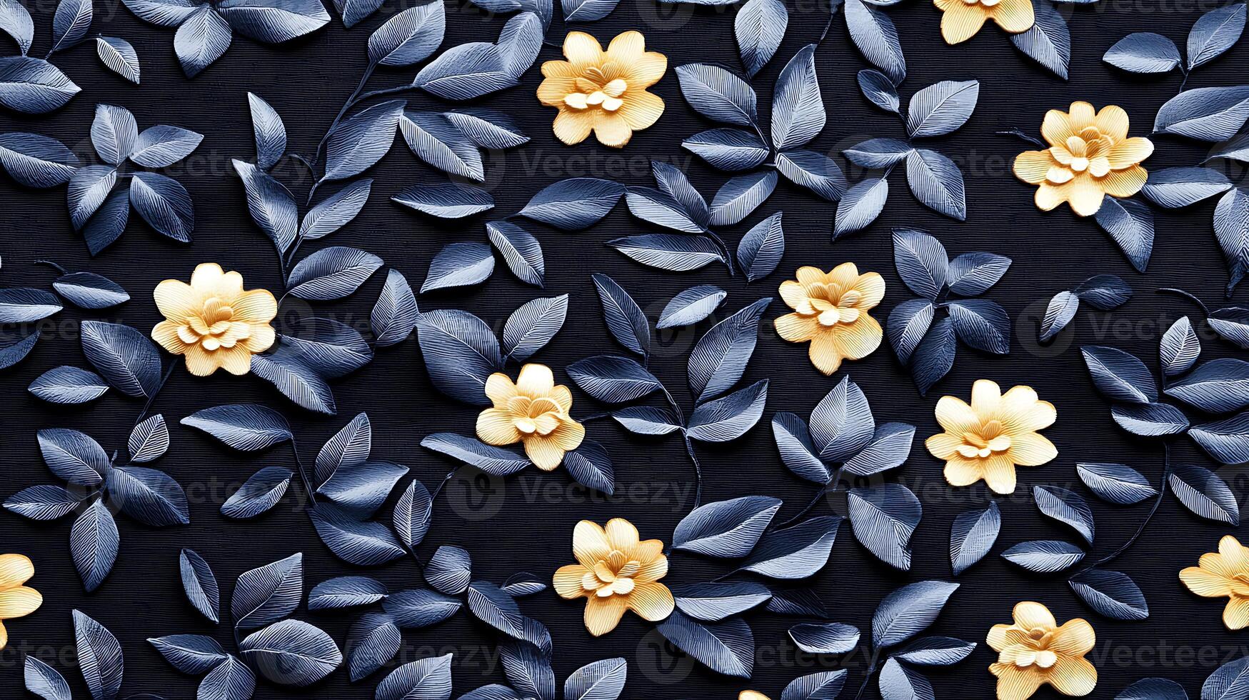 A pattern of yellow flowers on a dark blue background photo