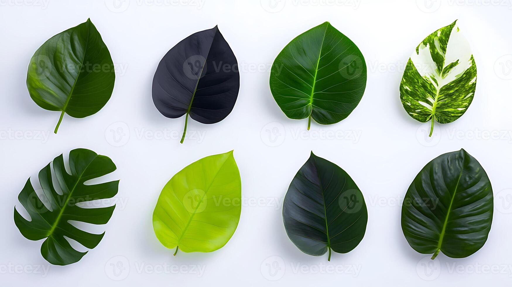 A group of different types of leaves on a white background photo