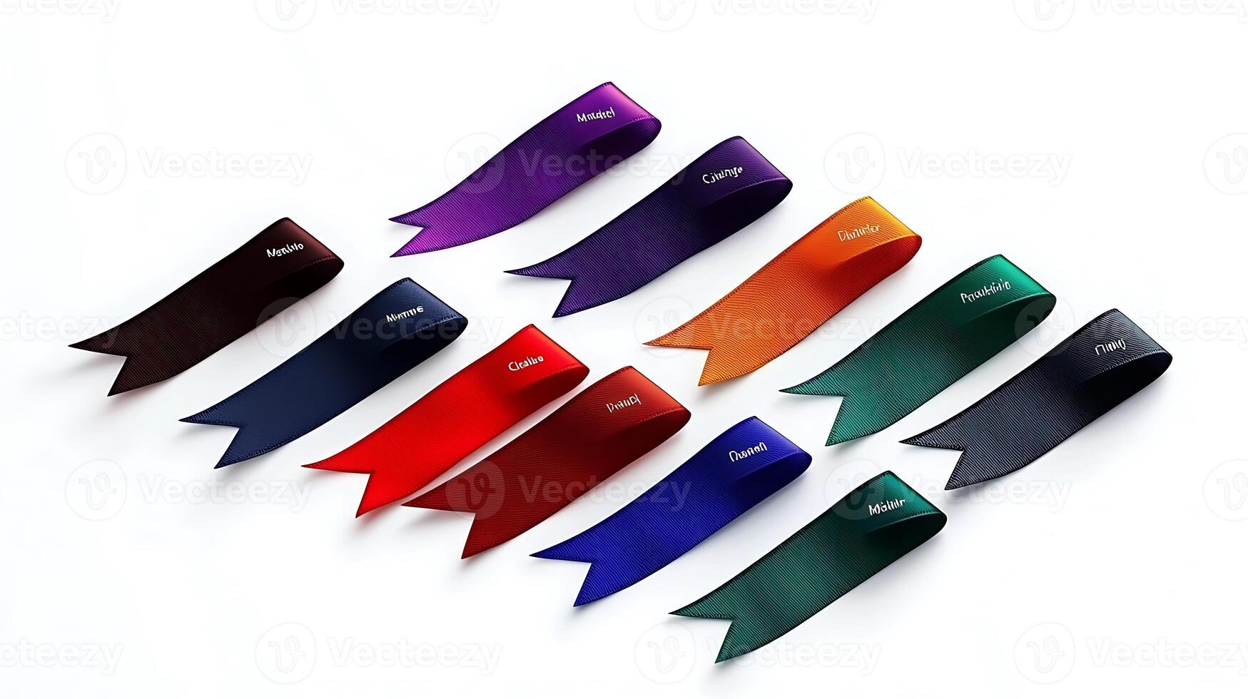 A group of six different colored ribbons on a white surface photo