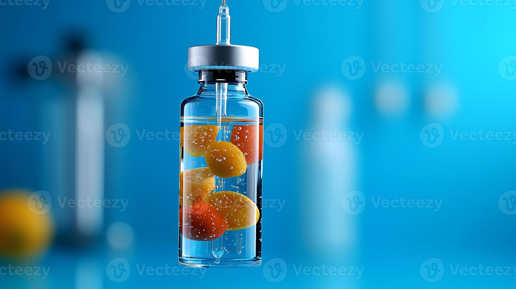A glass bottle filled with orange juice photo