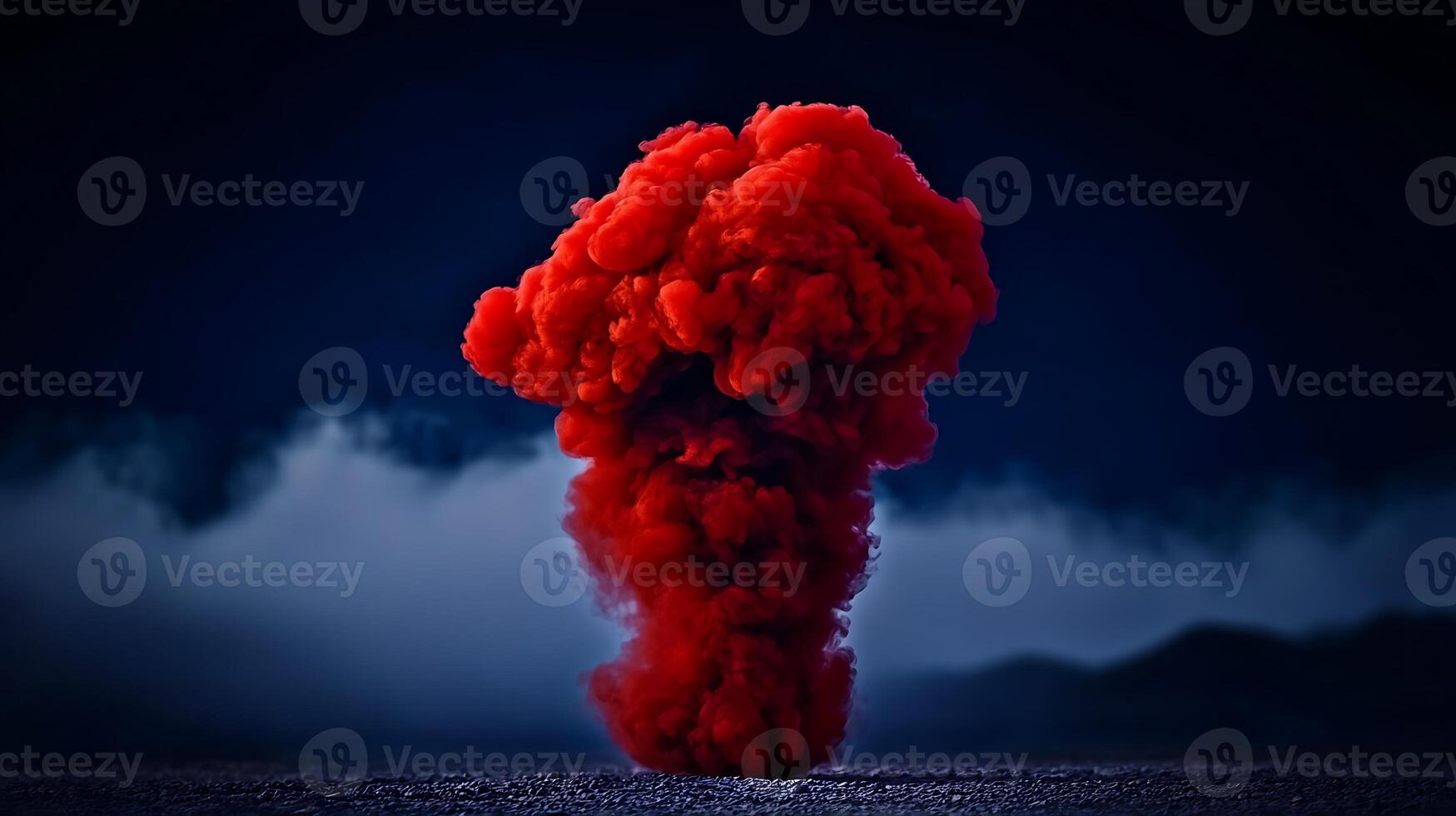 A red smoke cloud is blowing in the air photo