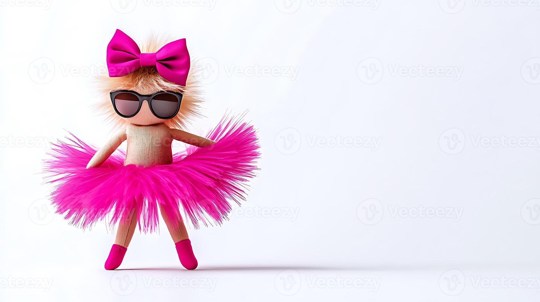 A doll with sunglasses and a pink skirt photo