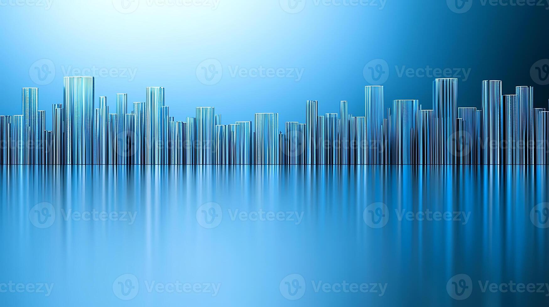 Abstract city skyline with blue lights and reflections photo