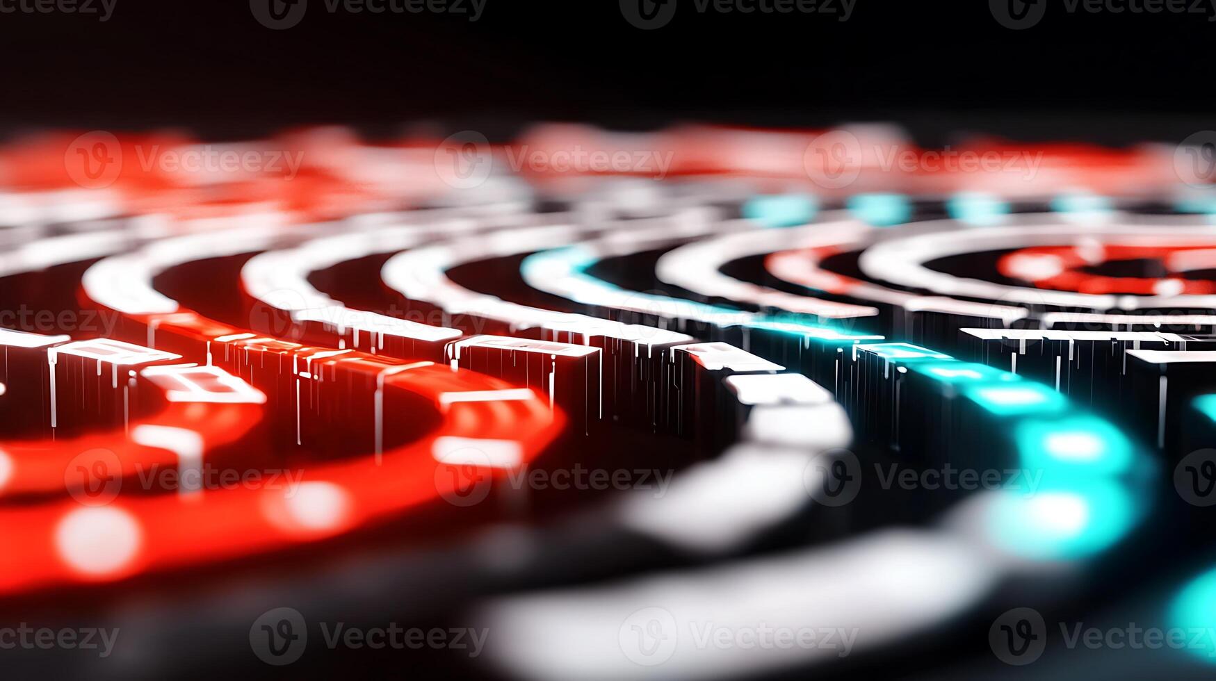 A close up of a circular pattern of red and blue lights photo