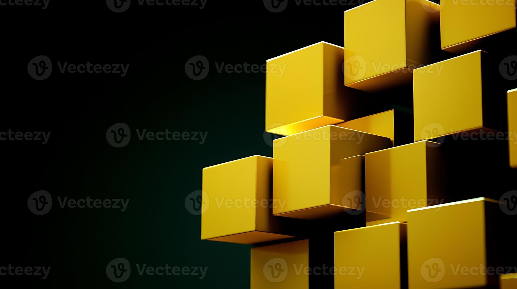 3d rendering of yellow cubes on black background photo