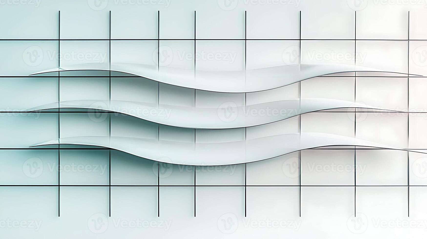 A white wall with three curved white shelves photo