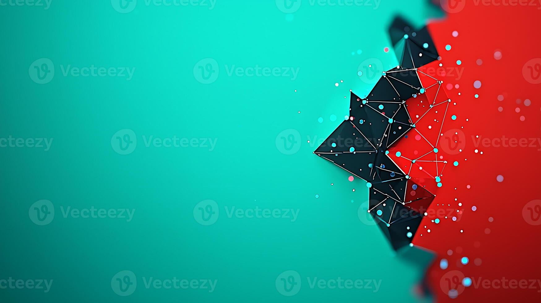 A red and green background with a broken piece of paper photo