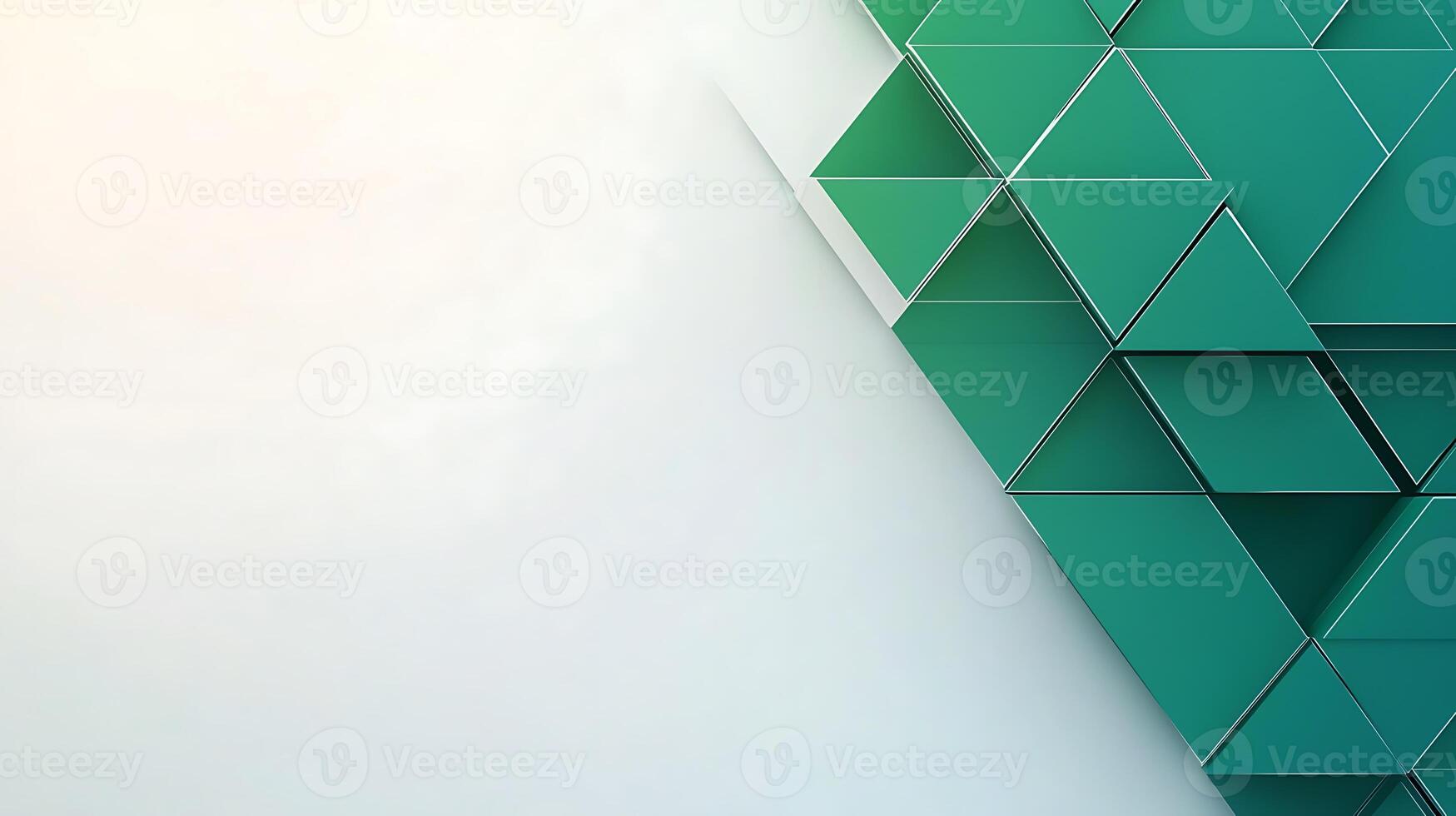 Green and white geometric background with triangles photo