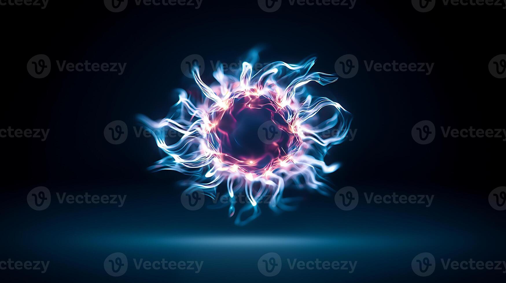 A blue flame is shown in the center of the image photo