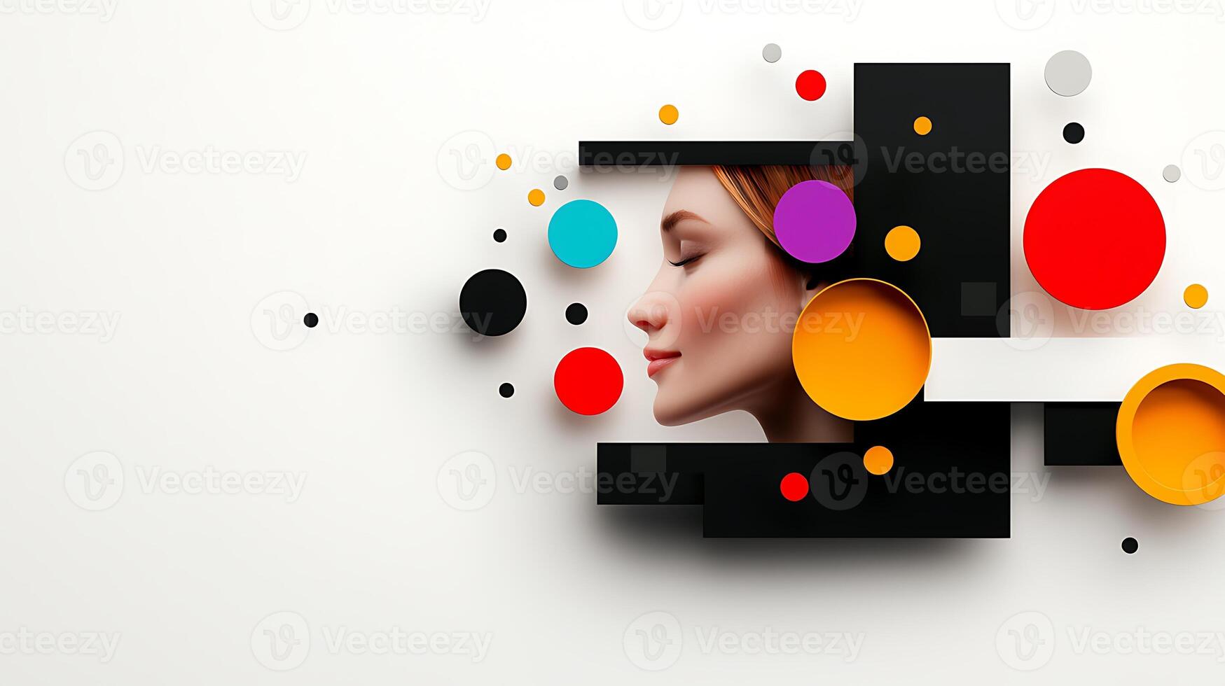 3d abstract woman face with colorful circles photo