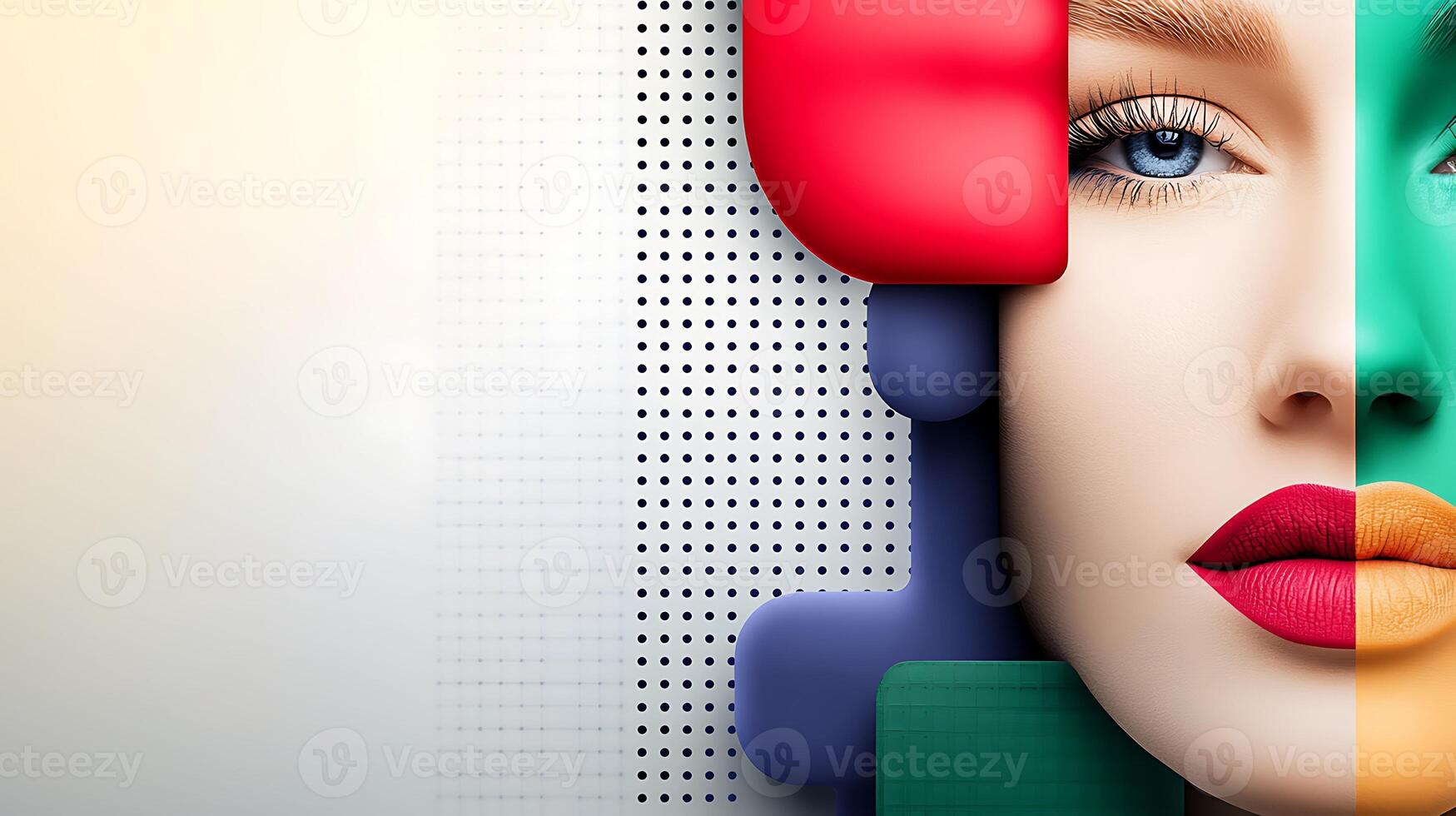 A woman's face is made up of different colors photo