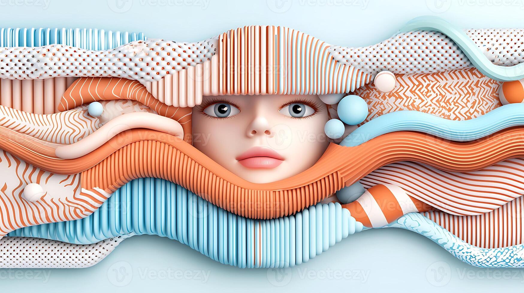 A woman's face is surrounded by colorful waves photo