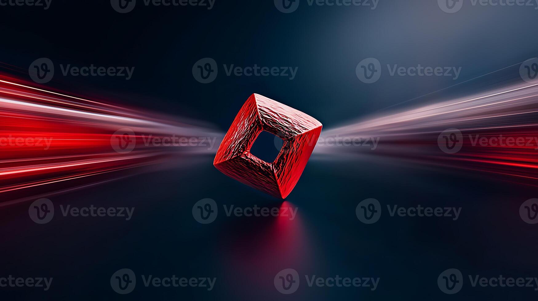 A red cube with a red light trail photo