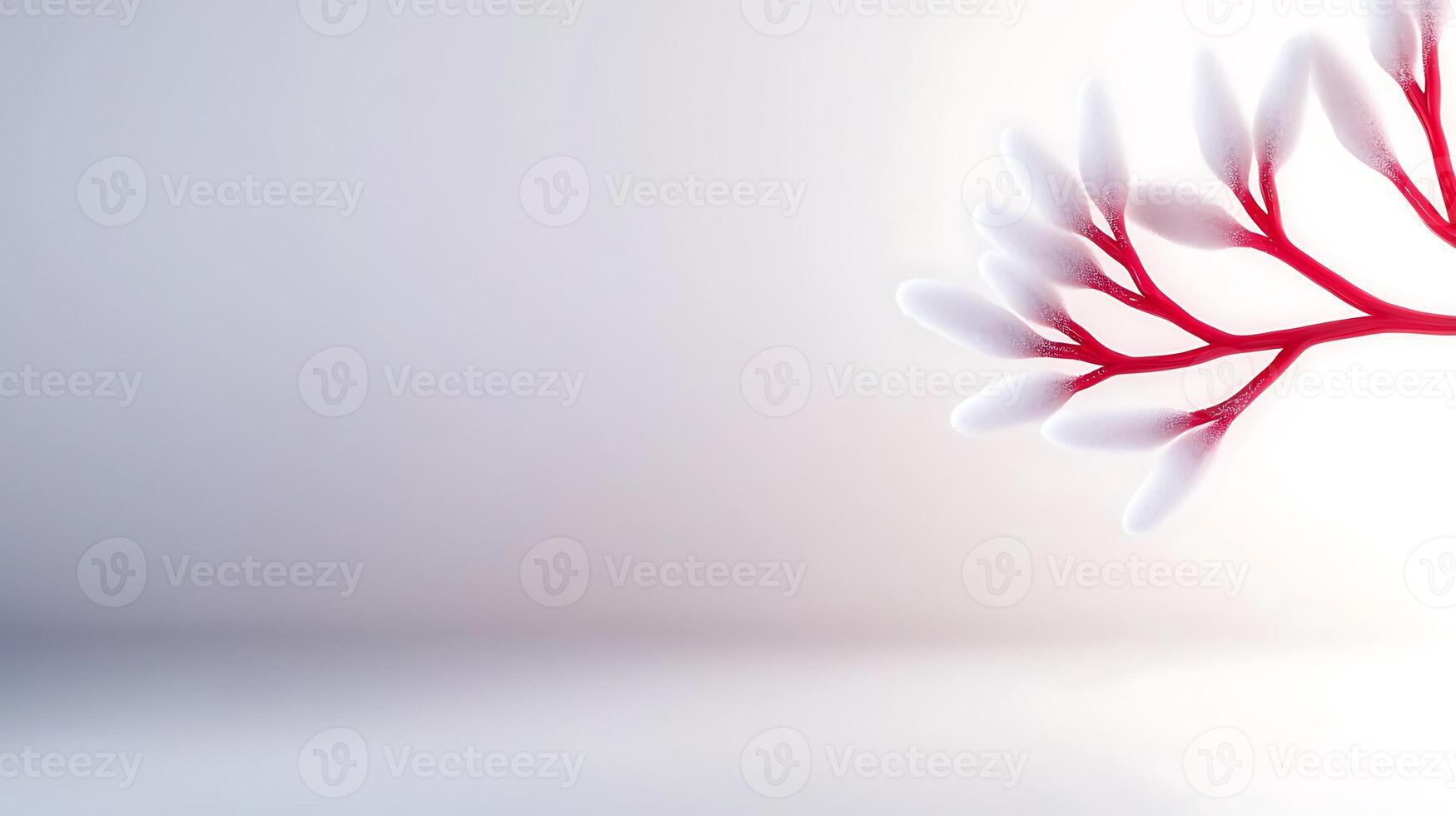 A red and white tree with leaves on it photo