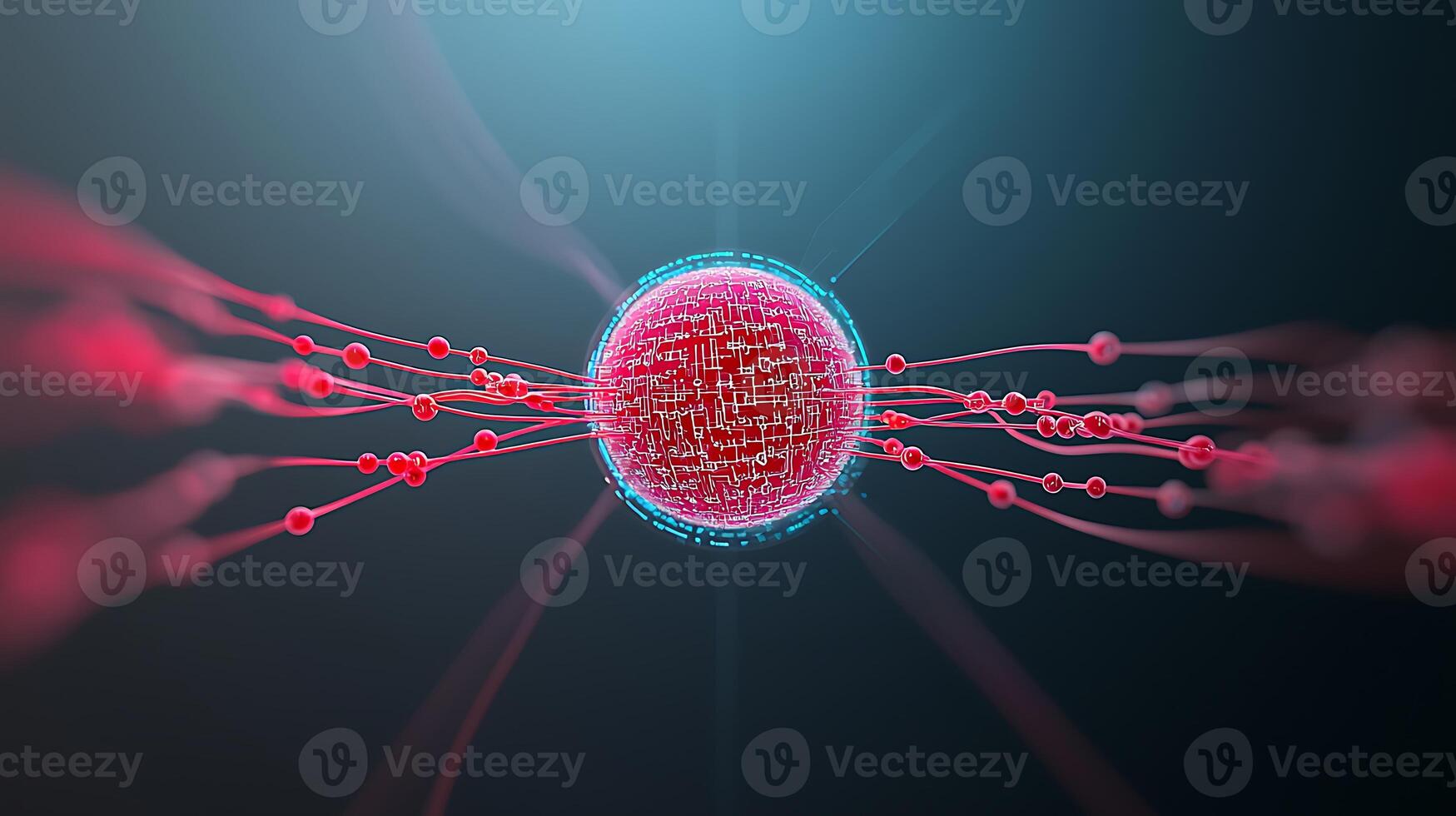 A cell with a red nucleus and a red cell photo