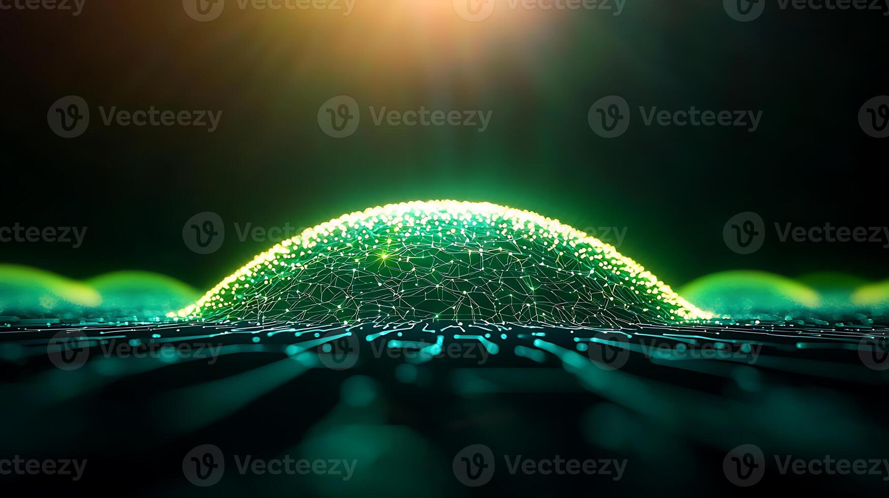 3d rendering of a green sphere with a light shining on it photo