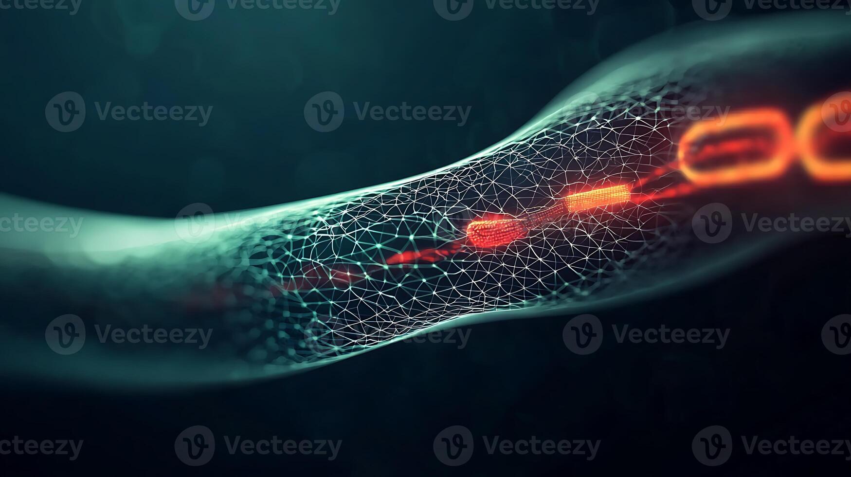A close up of a cell with a red light photo