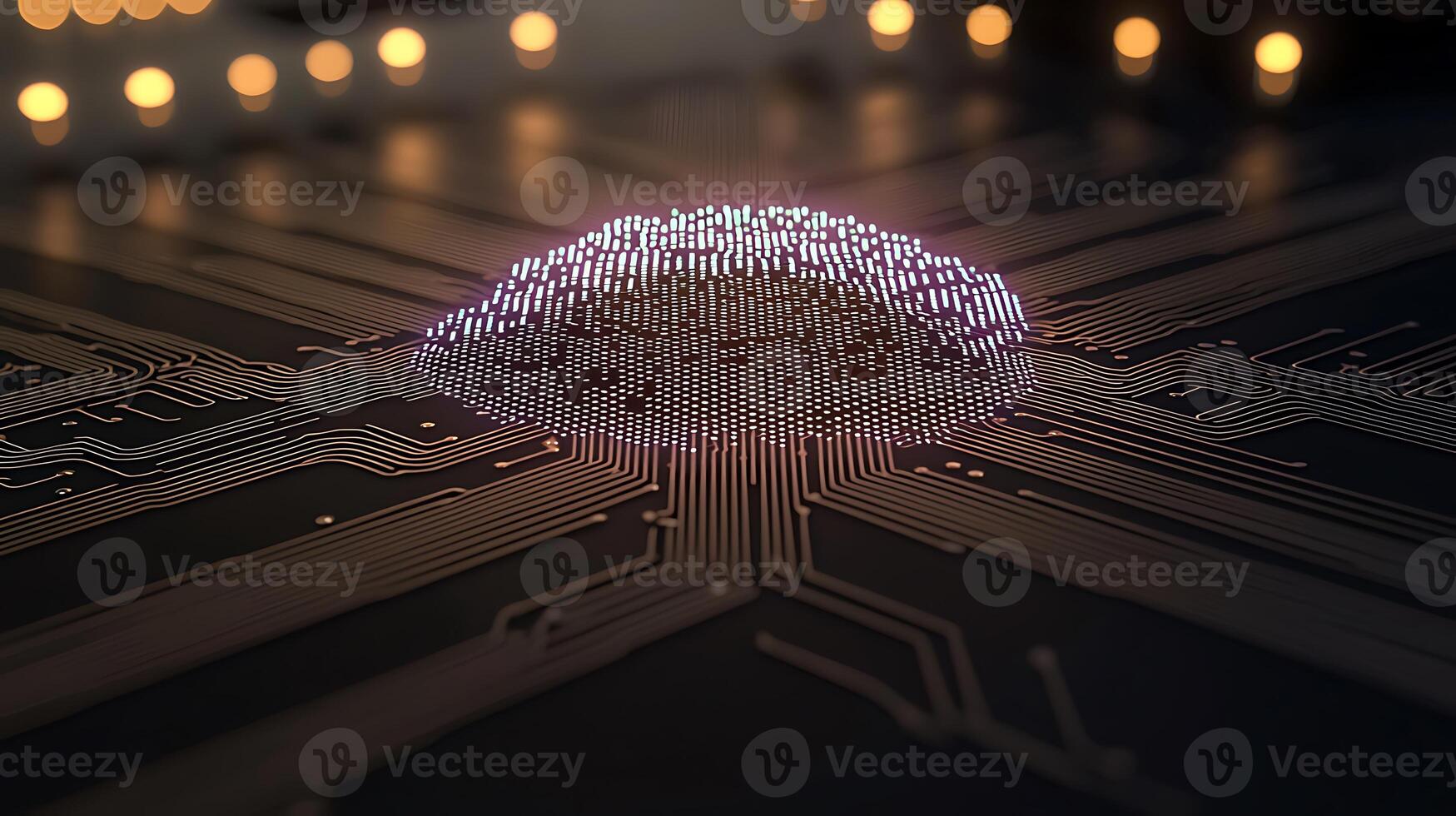A computer chip with a brain on it photo