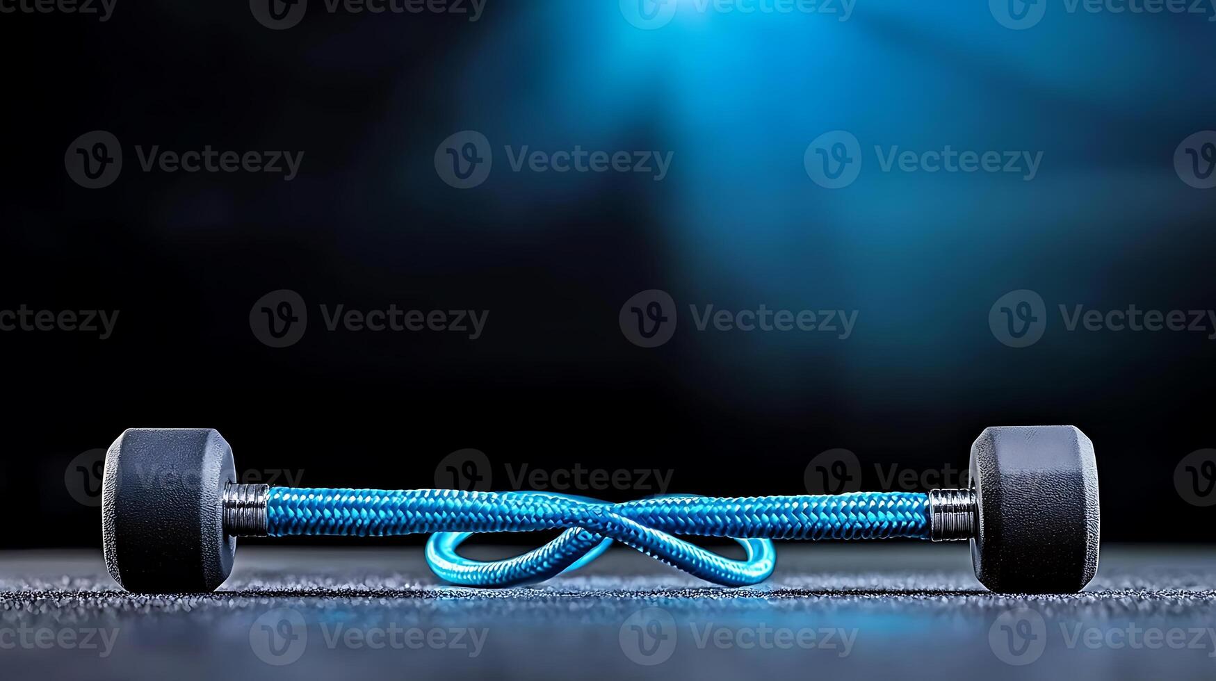 Blue dumbbells on a black background photo