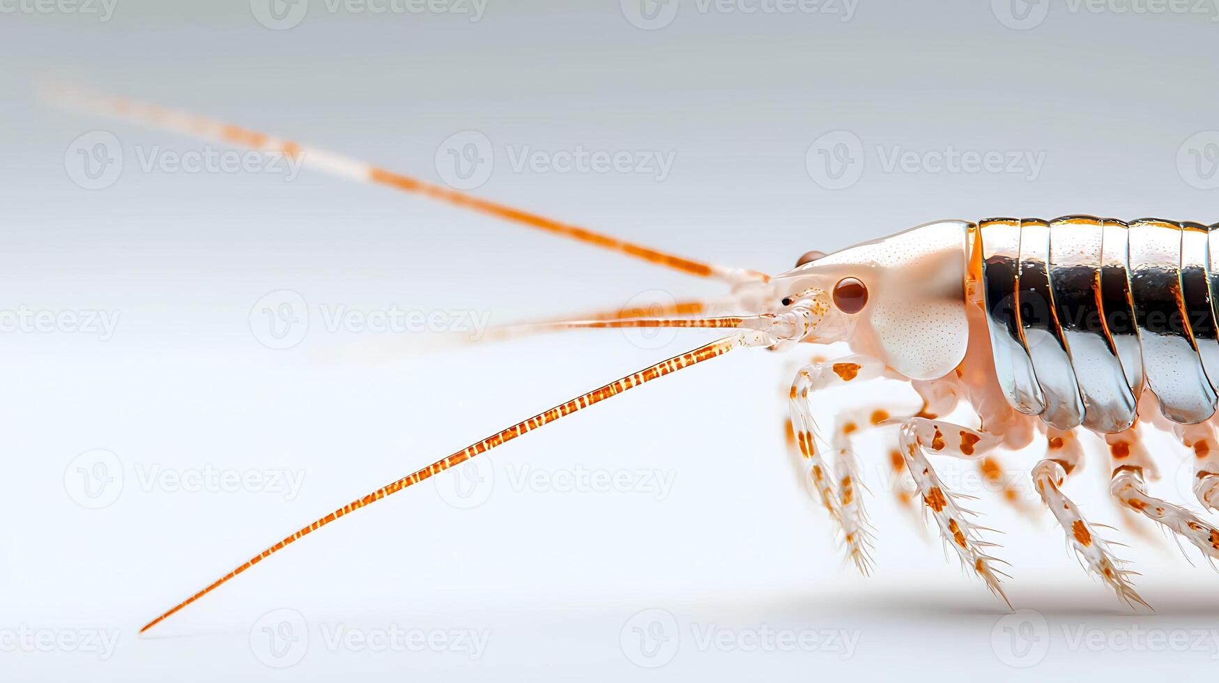 A close up of a small insect with orange and white stripes photo