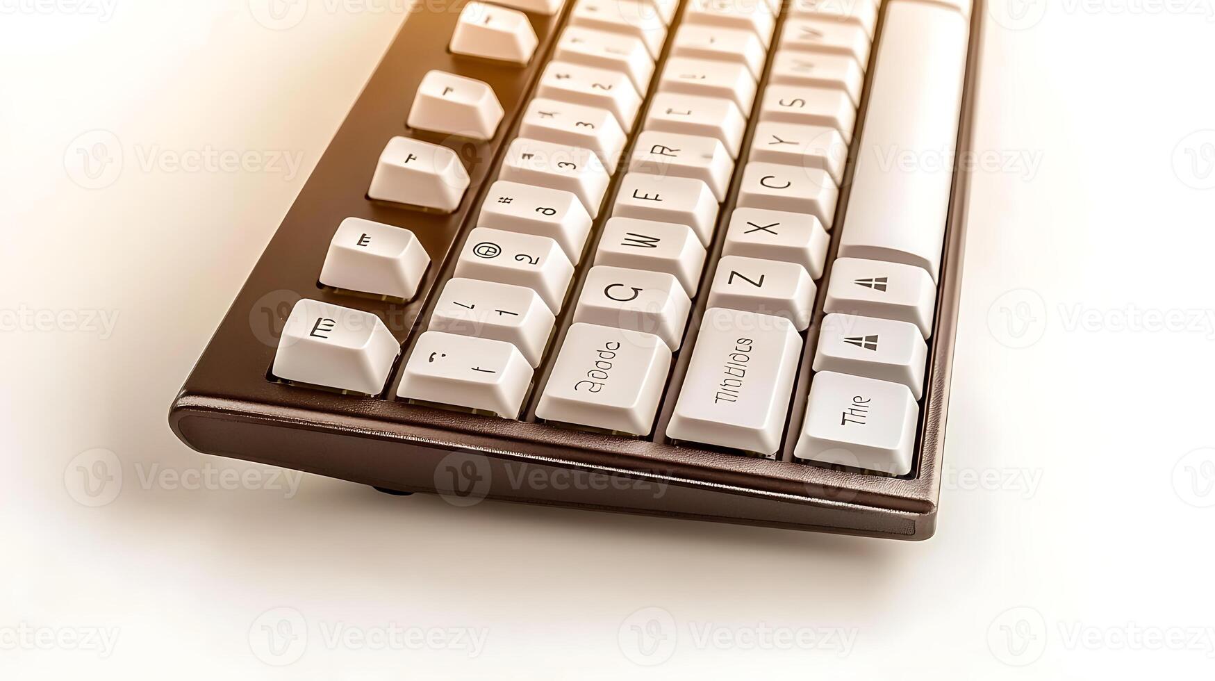 A white keyboard with a brown keycap photo