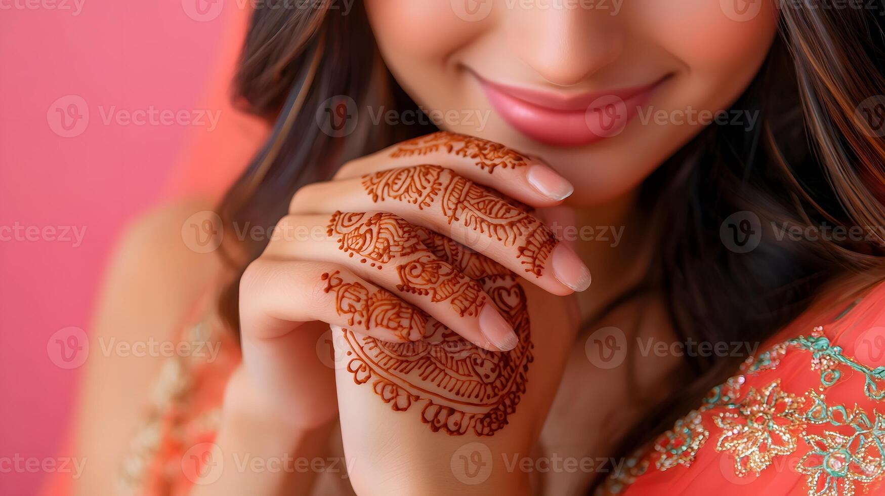 A beautiful woman with henna on her hands photo