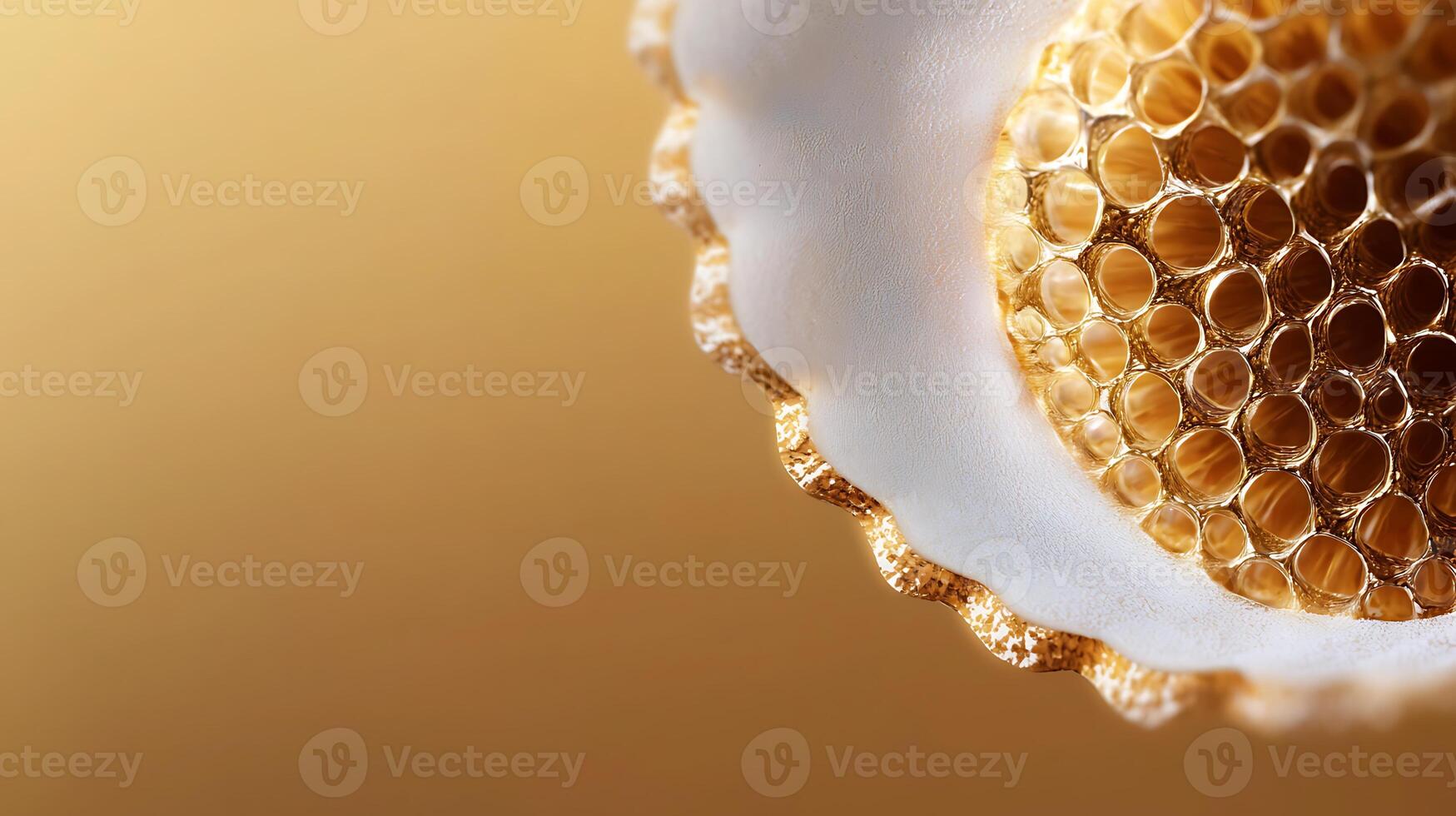 Close-up of a textured golden honeycomb structure with soft background lighting photo