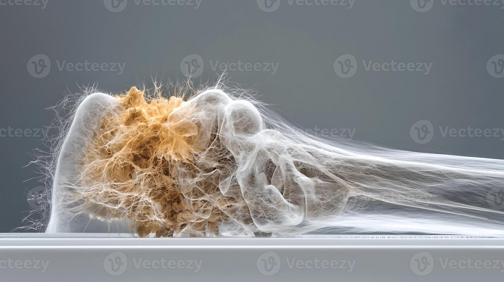 Close-up of a textured, organic mass resembling mold or fungus on a smooth surface, showcasing intricate details photo