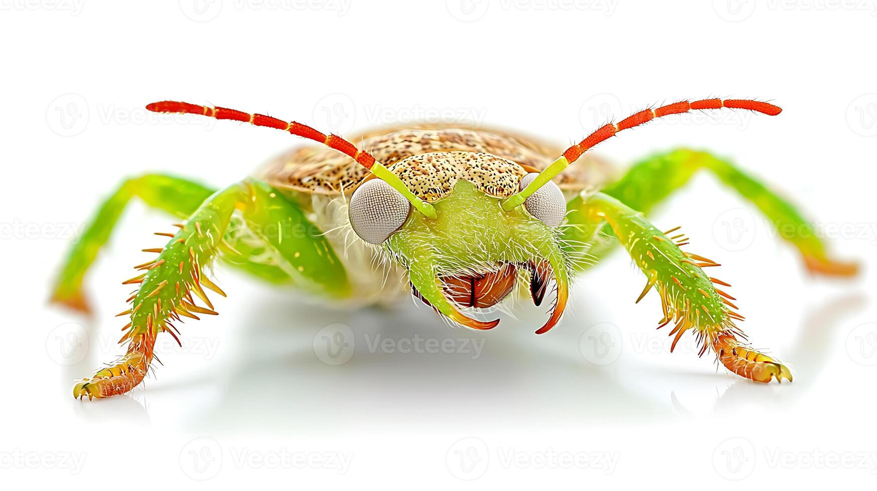 A bug with a green and red head photo