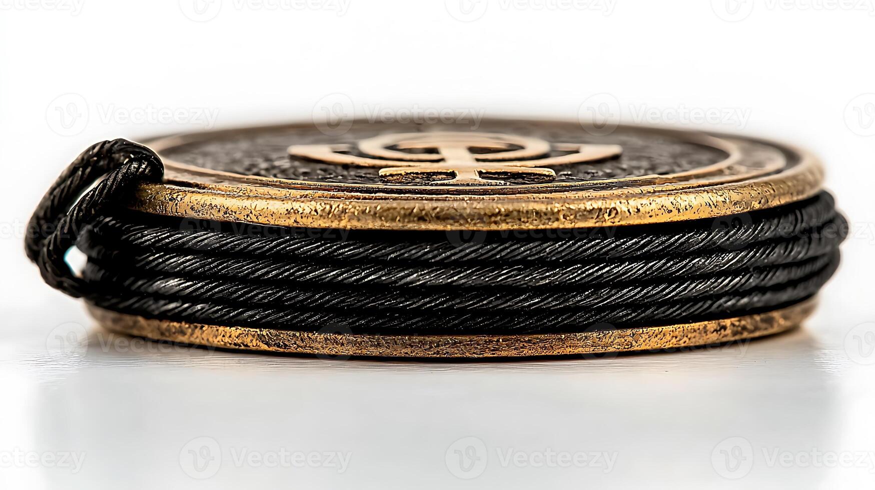 A black and gold coin with a cross on it photo