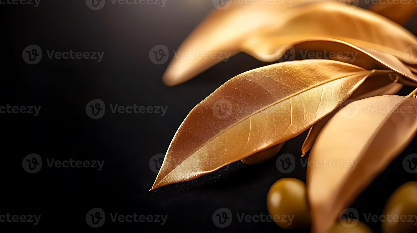 Golden leaves on a black background photo