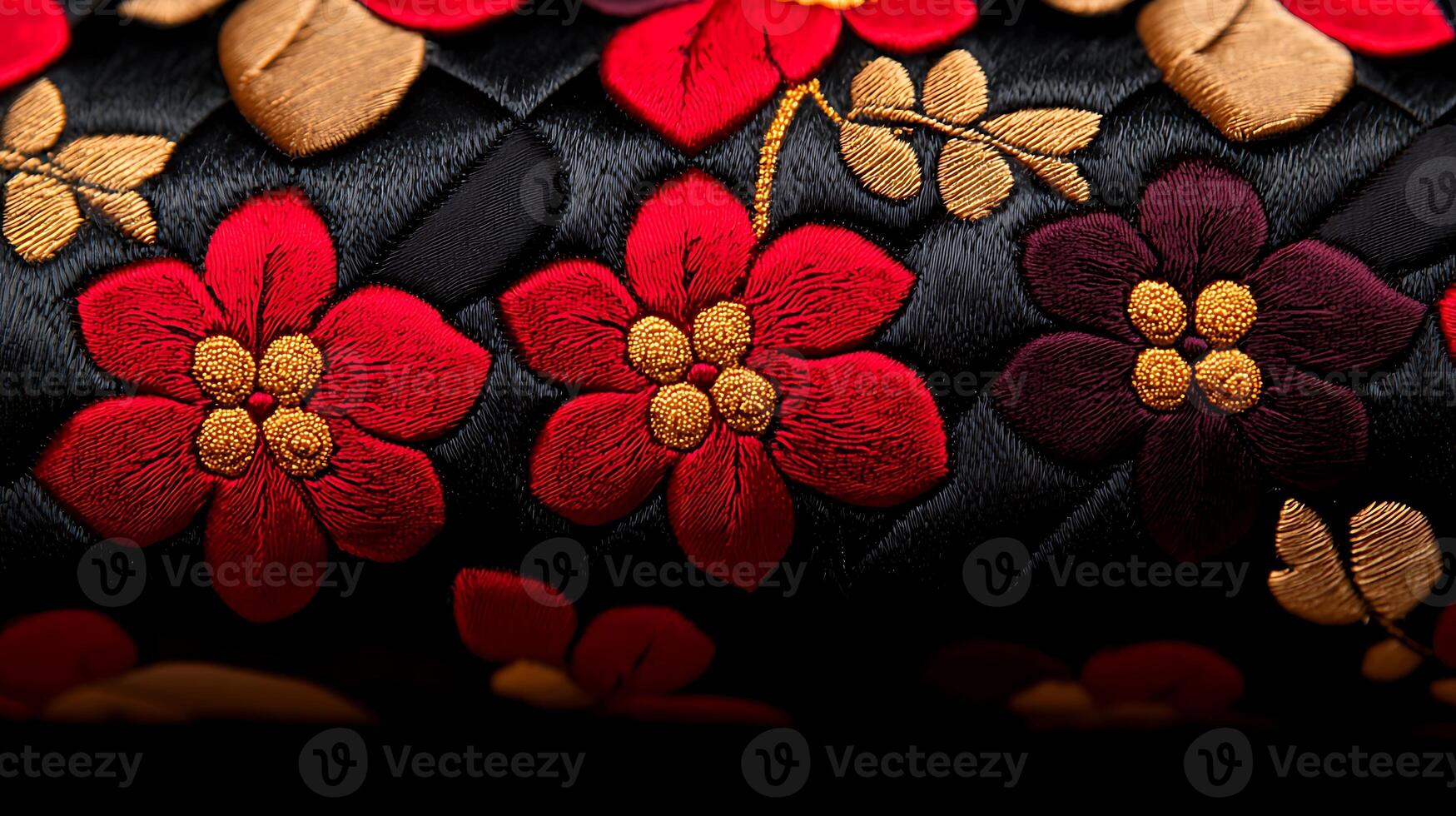 A close up of a red and black floral pattern photo