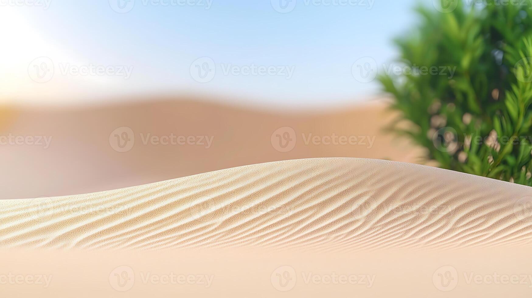 A desert landscape with sand dunes and a tree photo