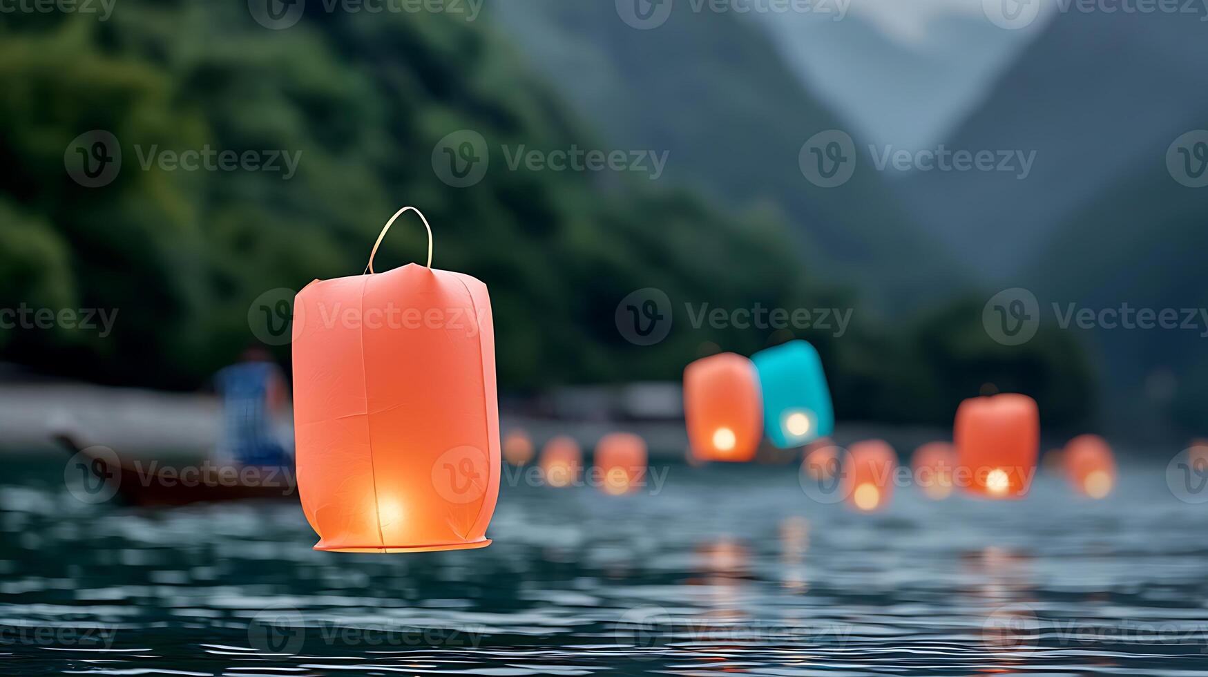 Lanterns floating in the water photo