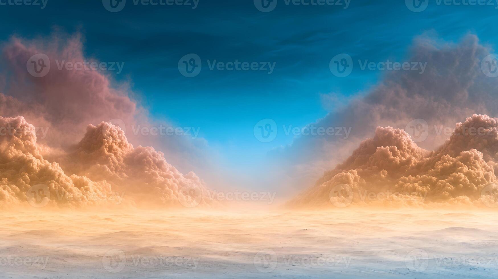 A desert landscape with clouds and mountains photo