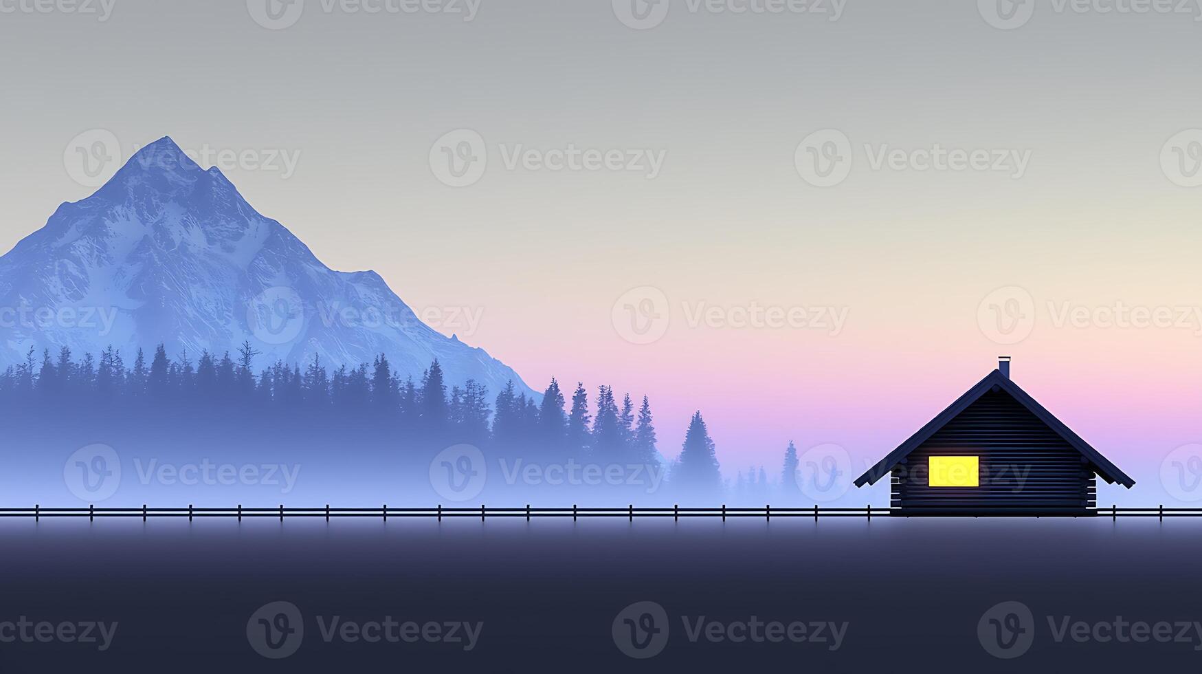 A small cabin in the mountains with a mountain in the background photo