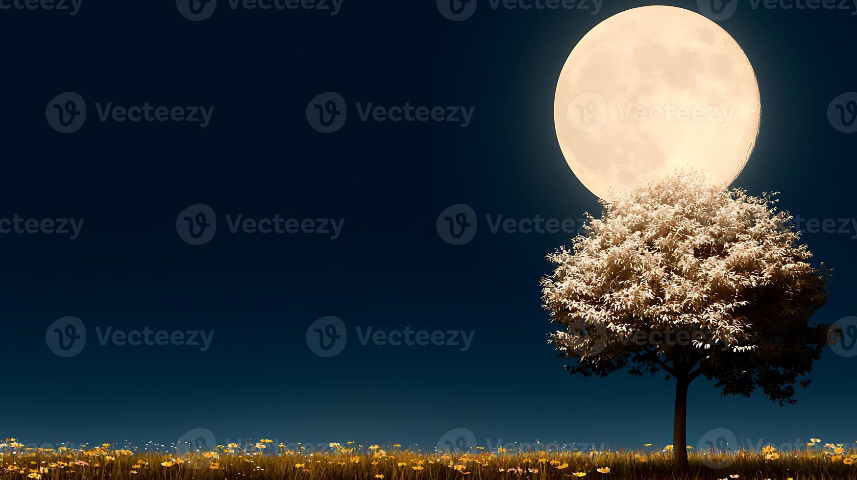 A tree and moon in the night sky photo
