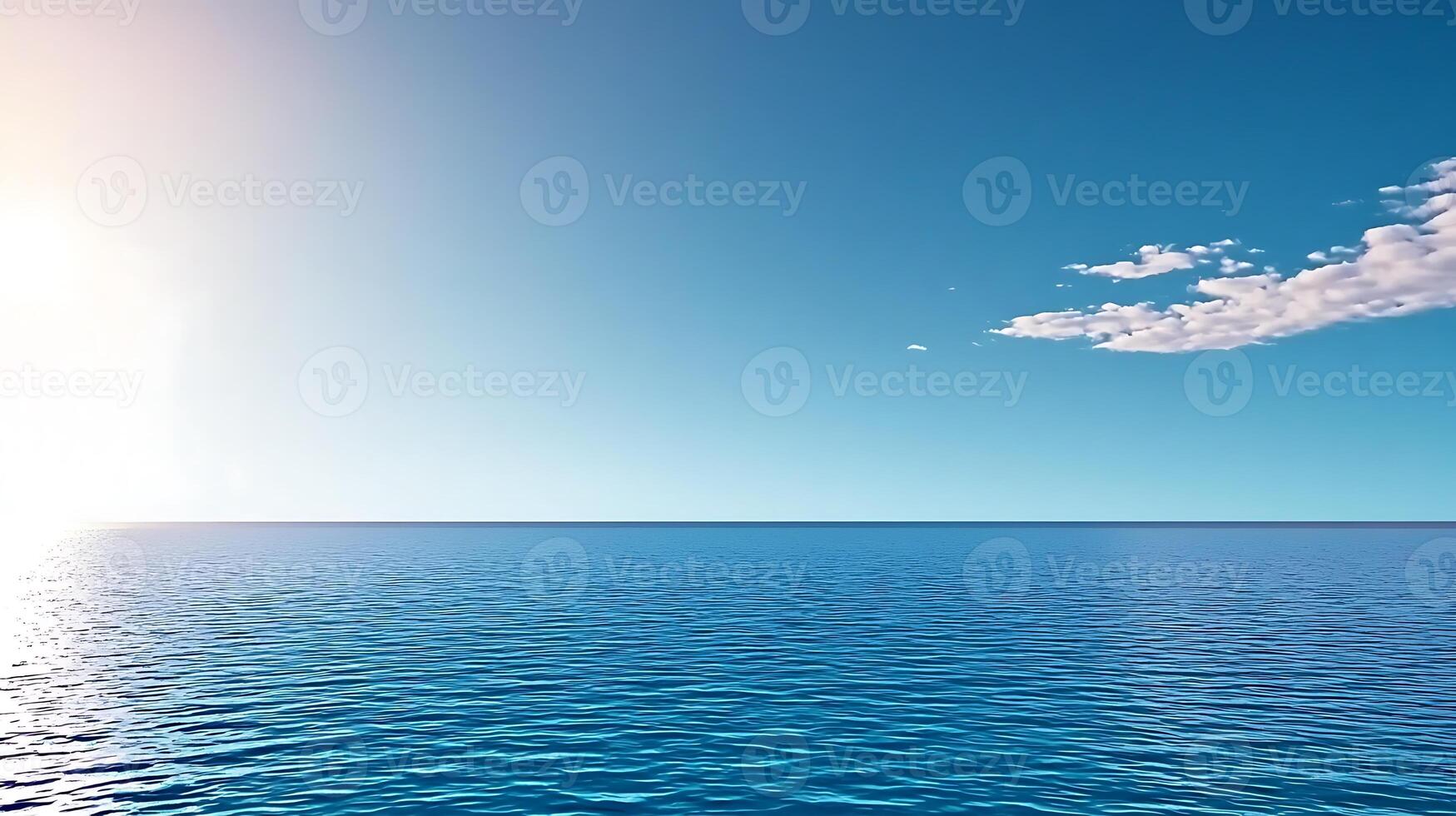A blue ocean with a sun shining over it photo