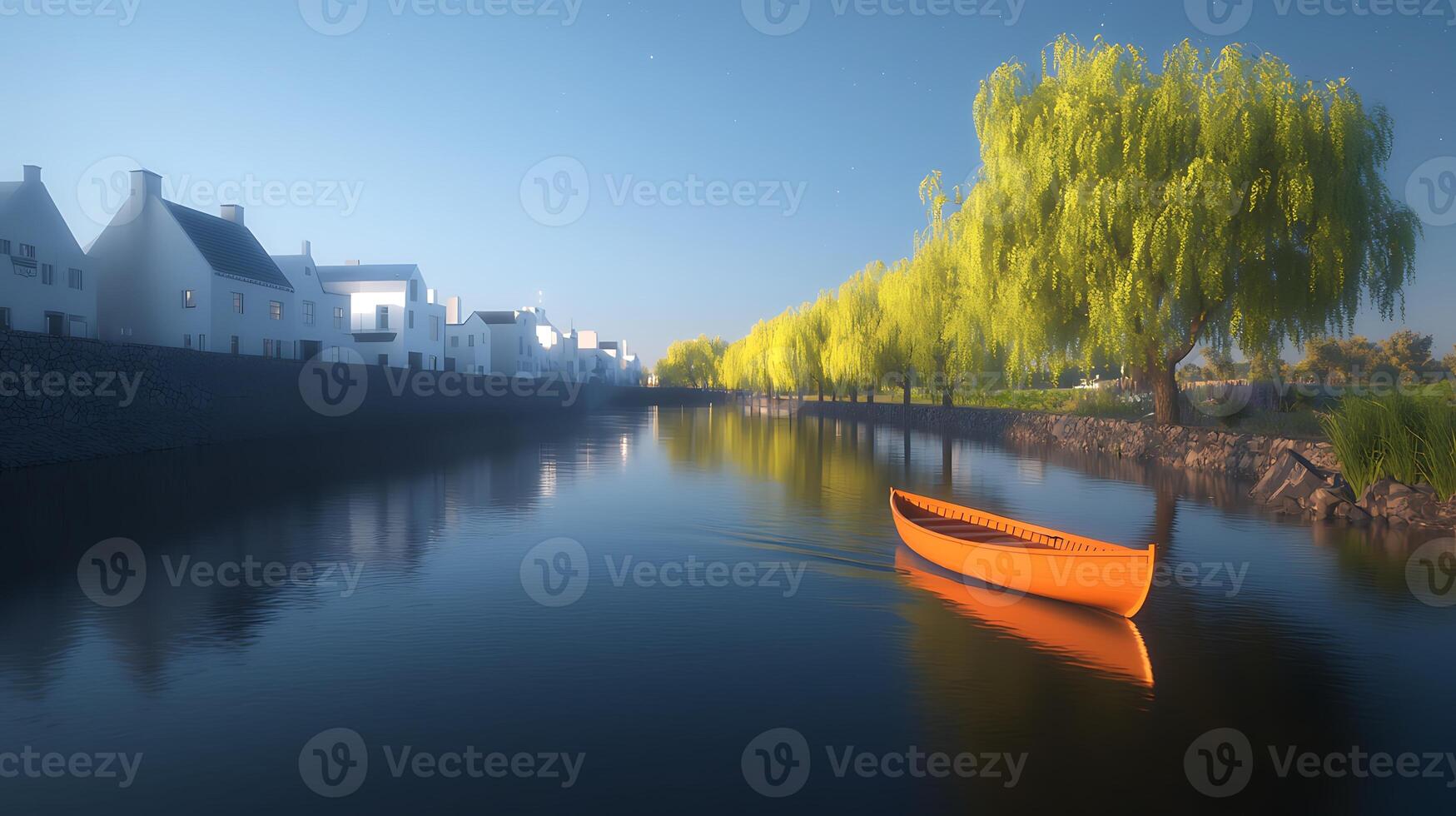 A boat is floating down a river photo